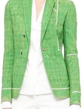 Akris Punto Soccer Field Green Contrast-Trim Blazer RRP $1490US
